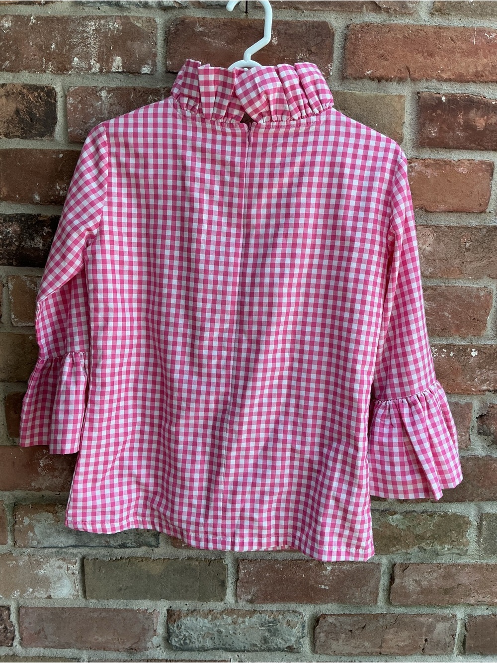 Elizabeth Wilson Pink Gingham Ruffle Neck Blouse XS - Picture 3 of 3